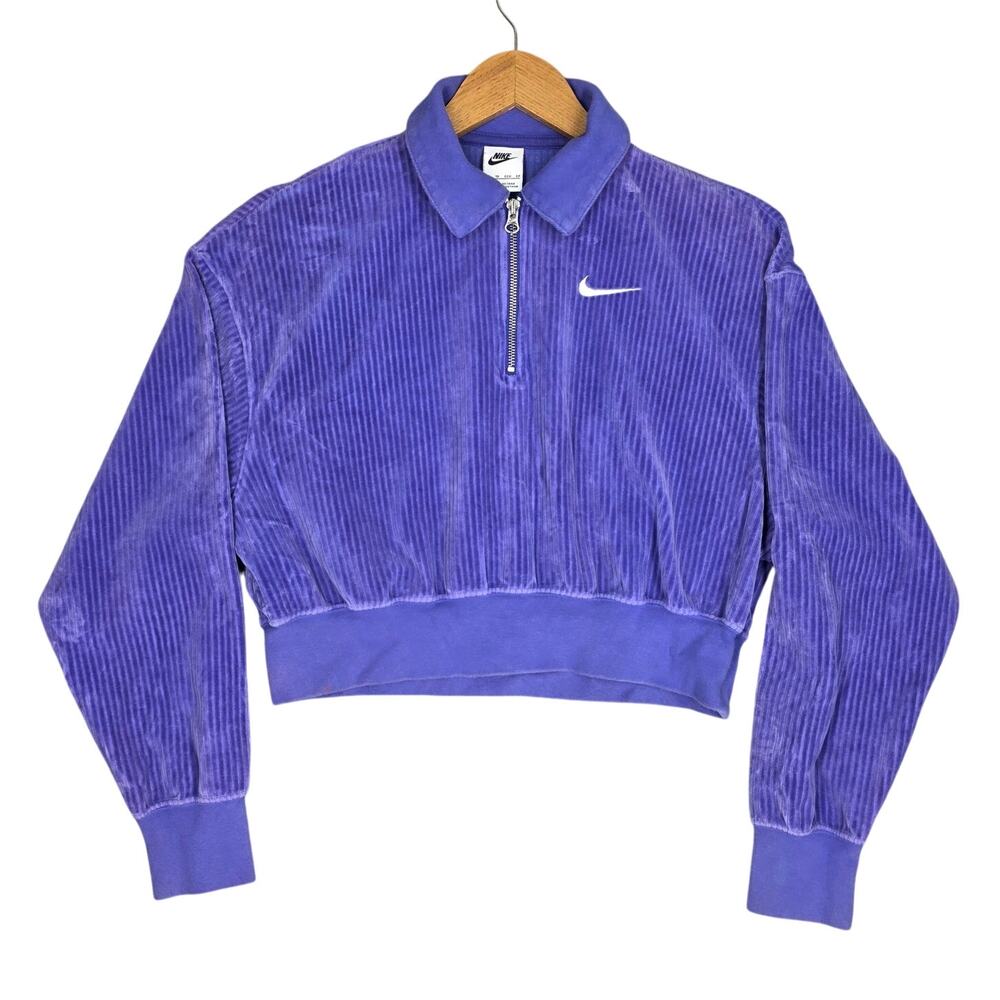 NIKE VELOUR QUARTER‑ZIP PULLOVER – SIZE XS – PURPLE – ATHLEISURE WEAR